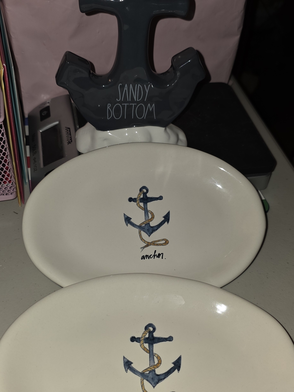 Rae Dunn Cream Oval Serving Dish And Anchor- Artisan Collection 3 Piece